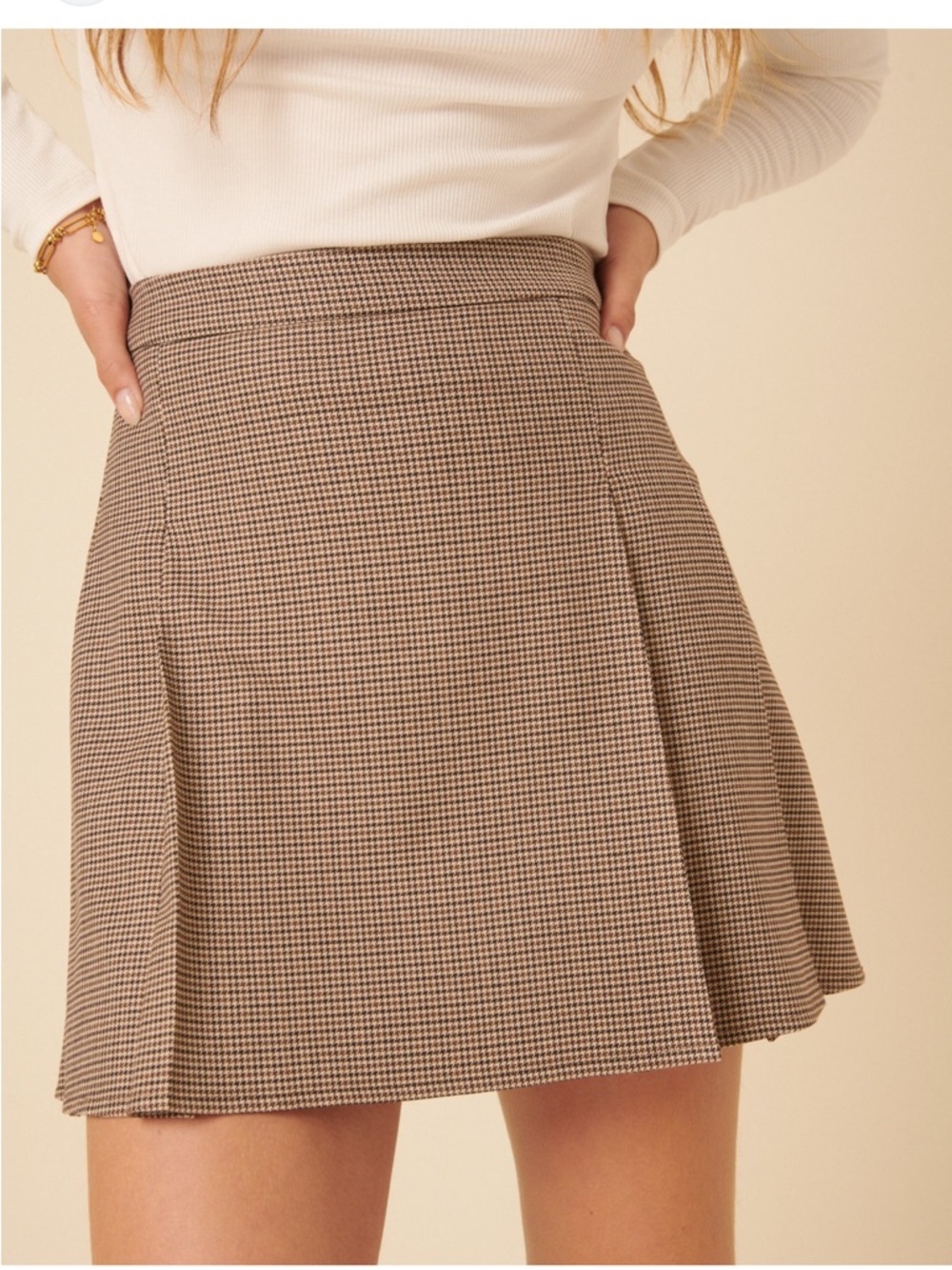 GLG Tan‎ Houndstooth Circle Skirt